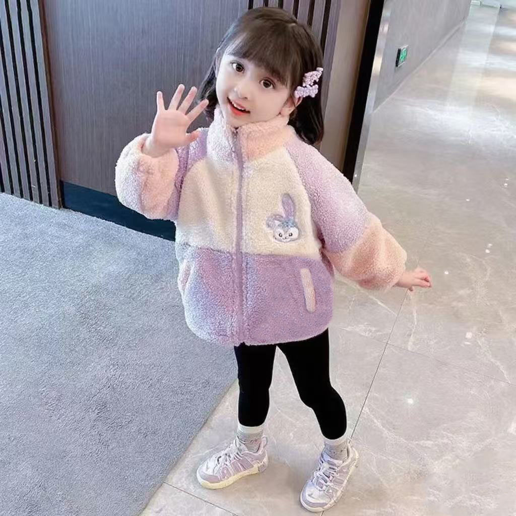 女童秋冬款加绒休闲外套儿童韩版洋气时尚潮流保暖立领上衣