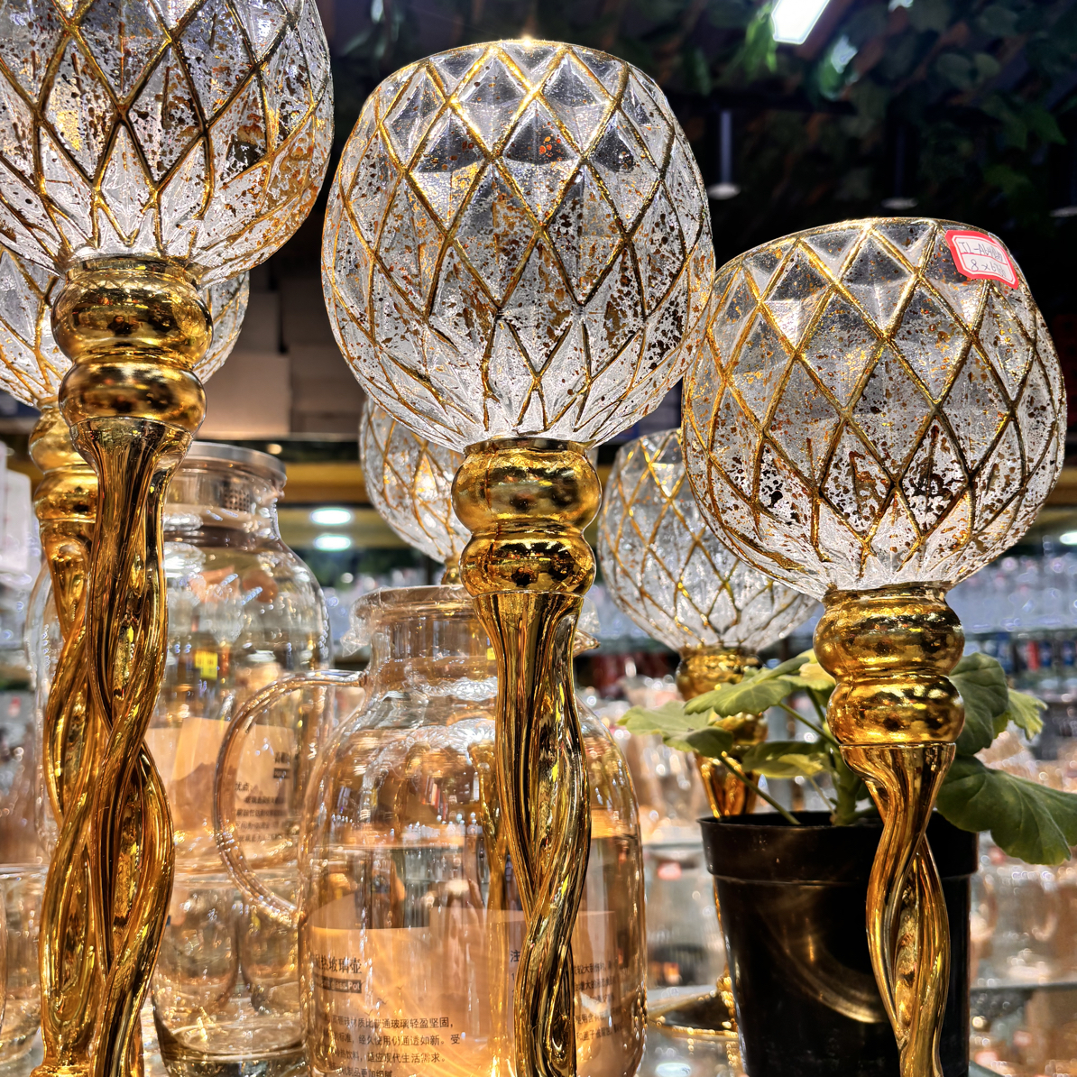 创意ins水晶鸡尾酒客厅点缀竖纹水晶玻璃三件套干果高脚杯轻奢