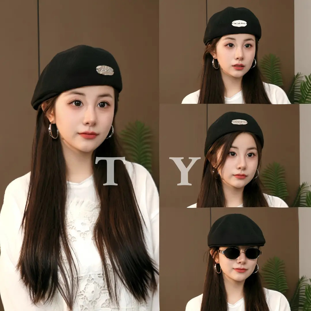 太一2025春夏新款韩版金属标时尚棉线定型百搭复古贝雷帽画家帽