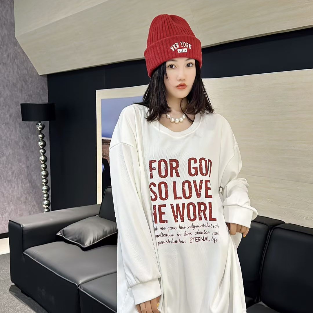 2025秋季新款胖MM大码美式印花复古韩版宽松百搭休闲长袖T恤上衣