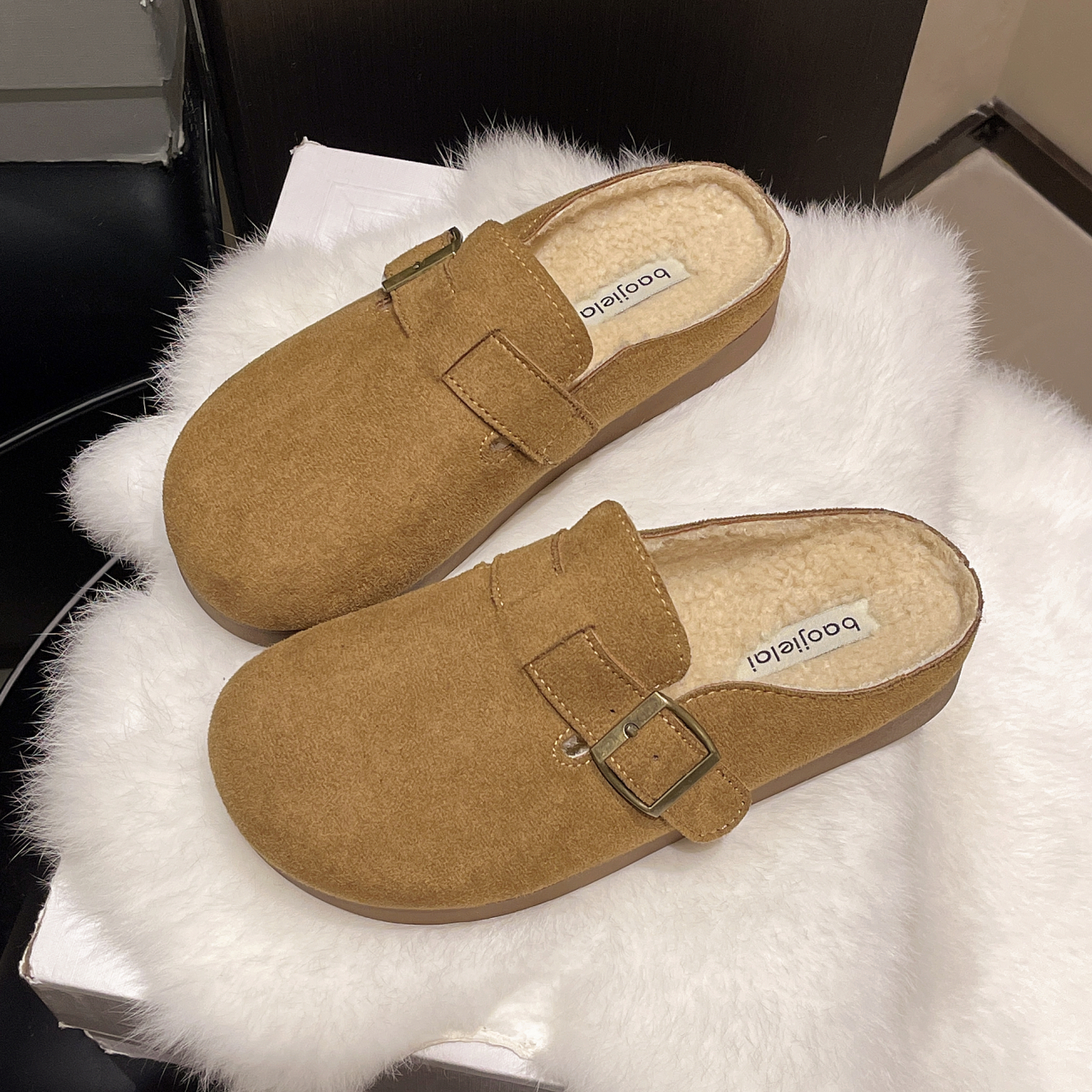 厚底毛毛勃肯鞋女半拖秋冬外穿2025新款爆款一脚蹬懒人鞋加绒棉拖
