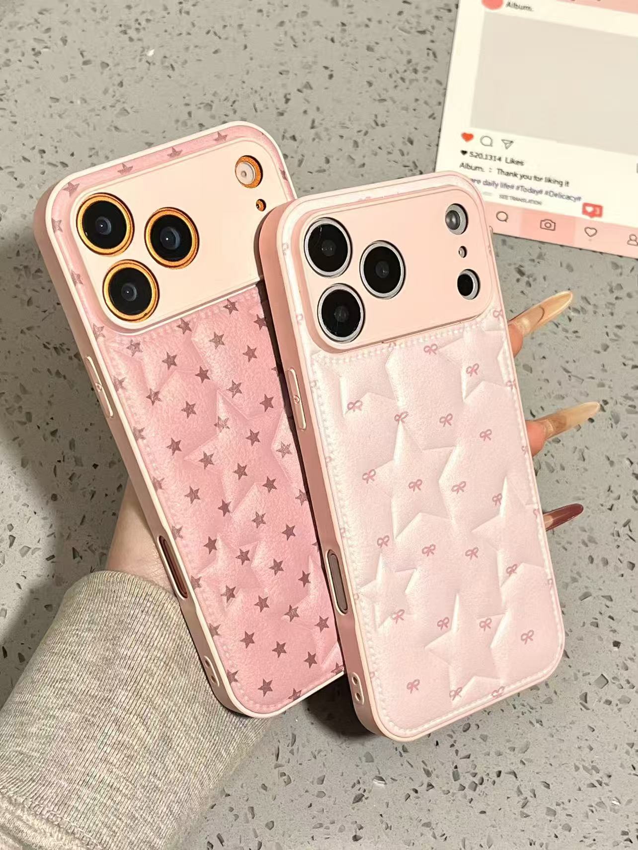 皮纹五角星鼓包壳适用苹果17/华为/小米/防摔手机壳