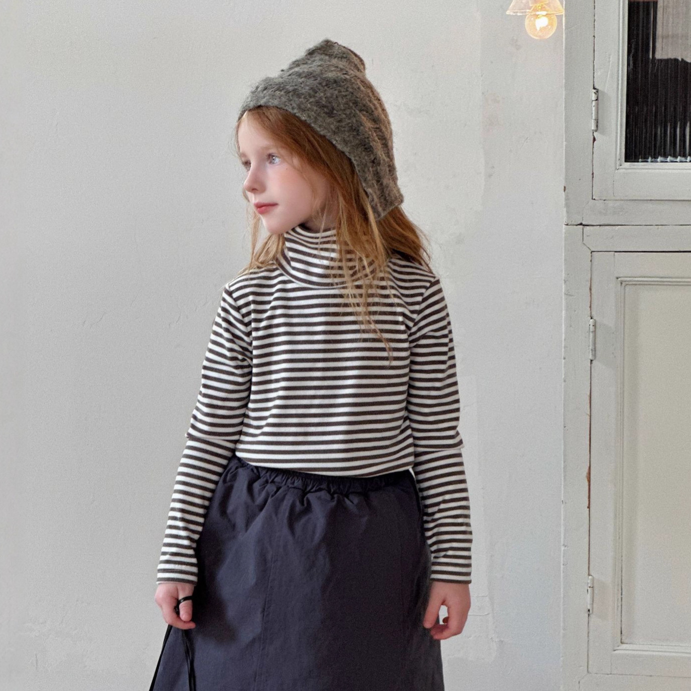 高货！女童条纹加绒打底衫2025儿童秋冬高领加厚长袖T恤上衣