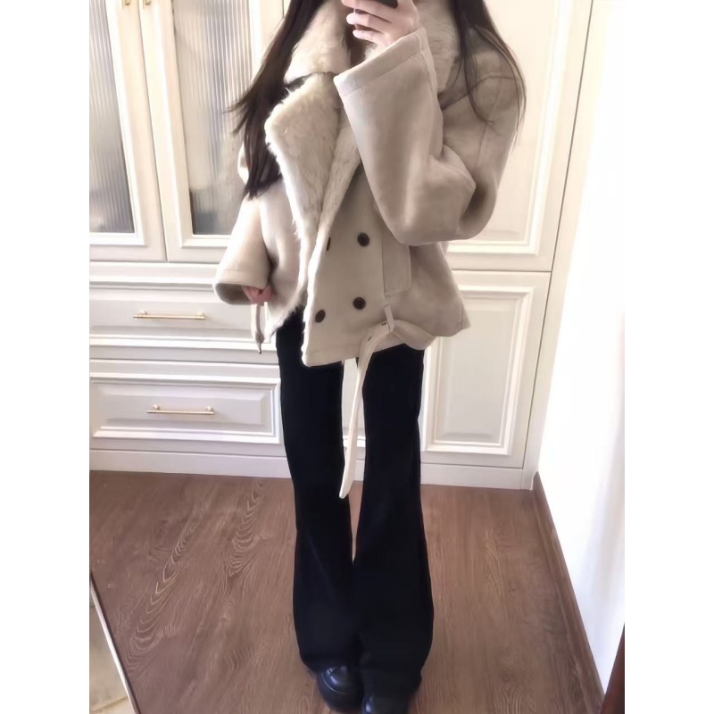 复古高级级感时髦百搭保暖外套秋冬新款高腰慵懒风休闲长裤两件套