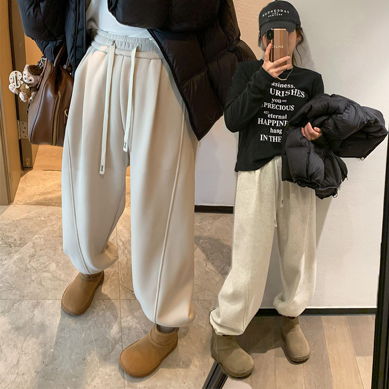 女士裤子2025秋冬爆款宽松直筒阔腿裤百搭抽绳加绒卫裤束脚休闲裤