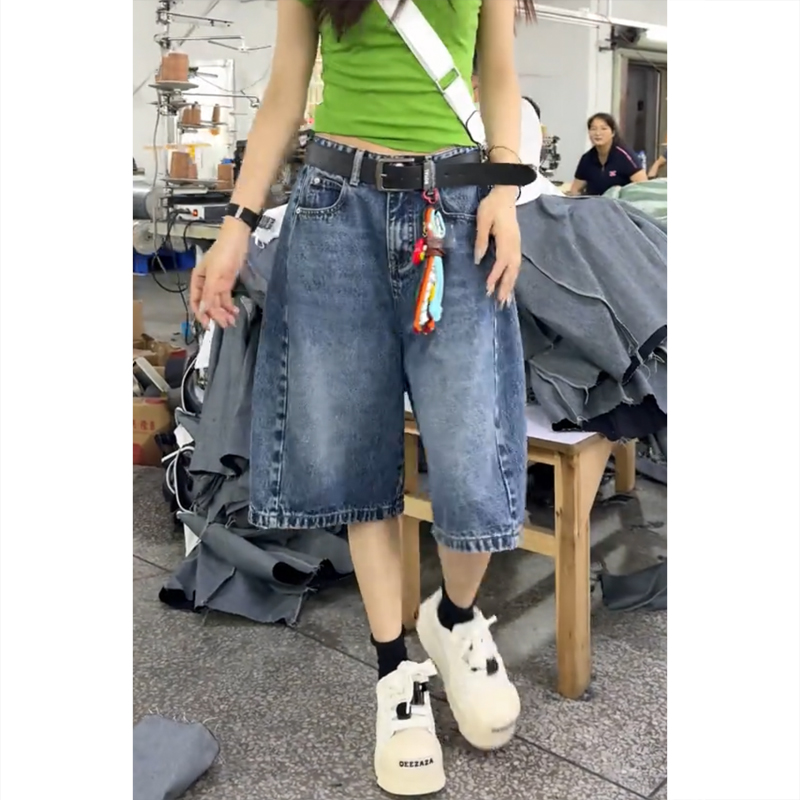 艾塔莉时尚简约百搭五分牛仔裤子女秋冬新款胖mm显瘦直筒阔腿裤