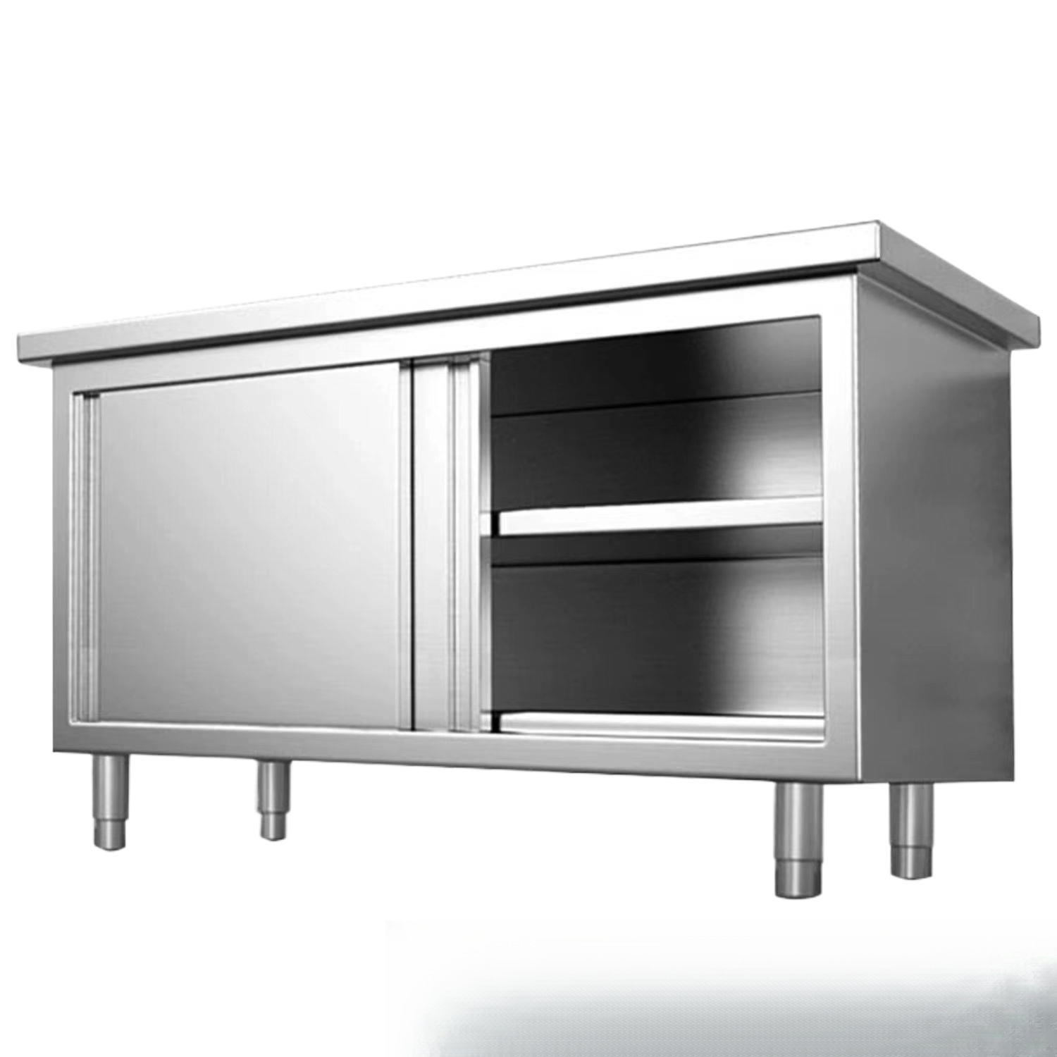 加厚304不锈钢工作台厨房橱柜商用餐饮店桌子家用操作台推拉门