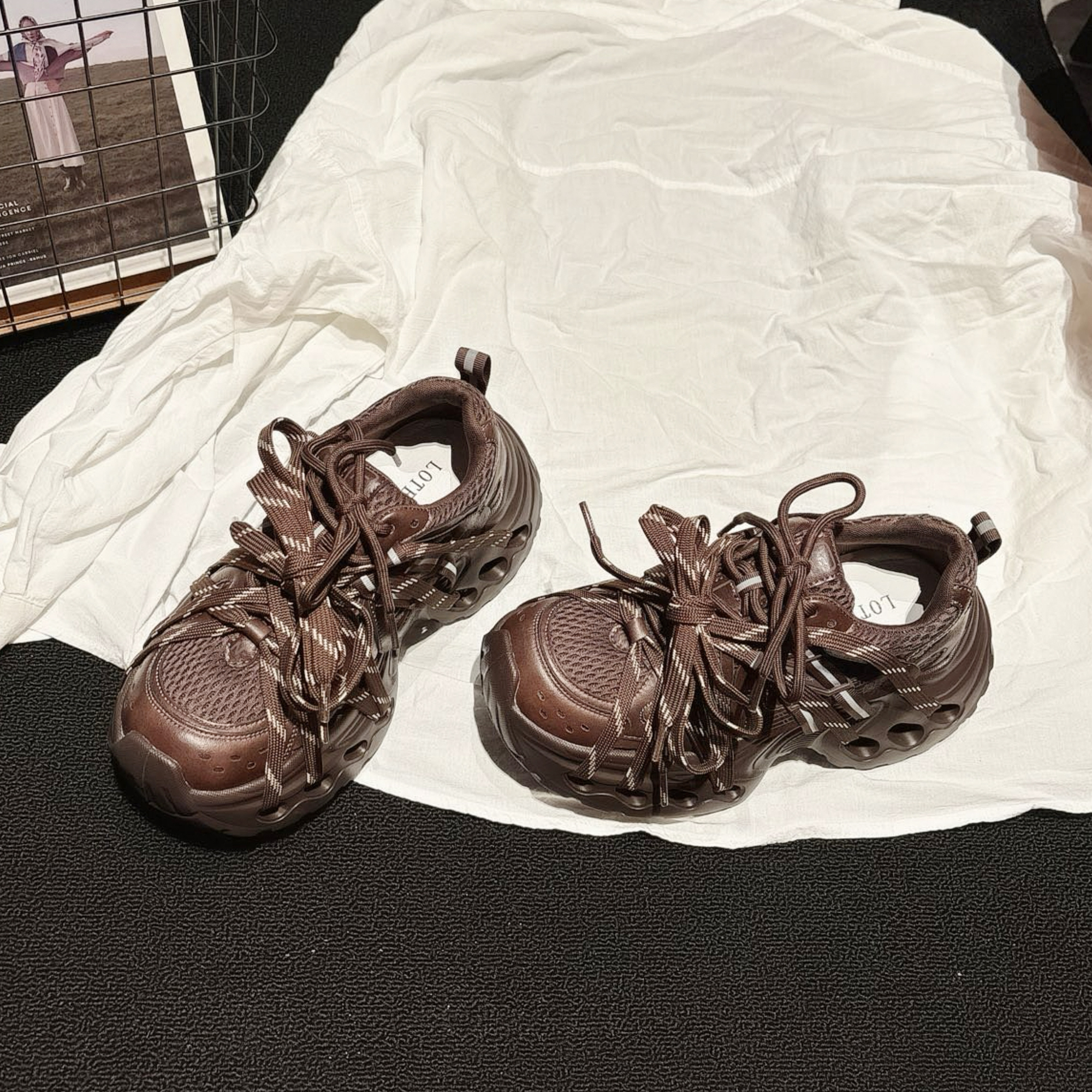 空气底~厚底增高真皮绑带老爹鞋女2025秋新款运动鞋ins休闲鞋女鞋