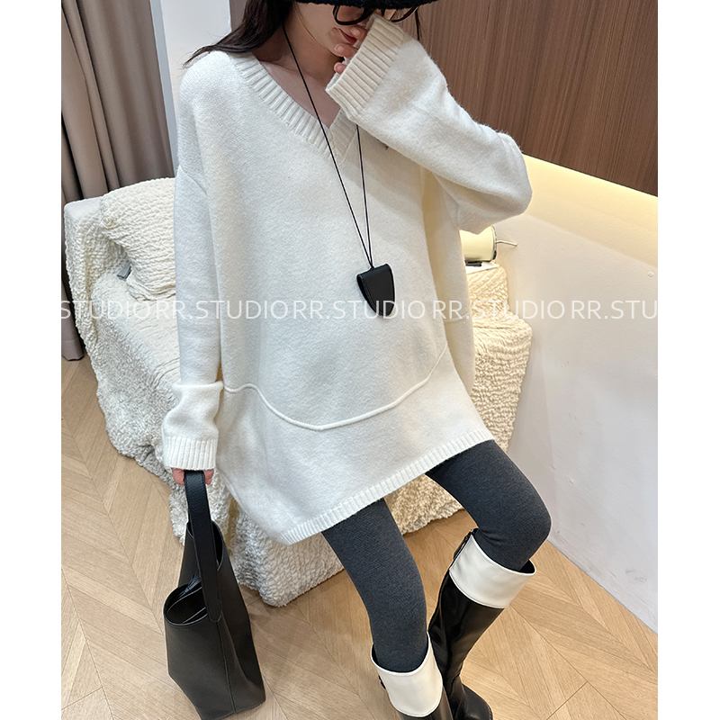 瑞瑞家慵懒风软糯套头毛衣韩版百搭中长款孕妇针织上衣DY2586