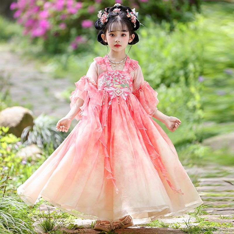 99558女童夏款古风襦裙飘逸短袖公主风春秋汉服中国风仙气连衣裙