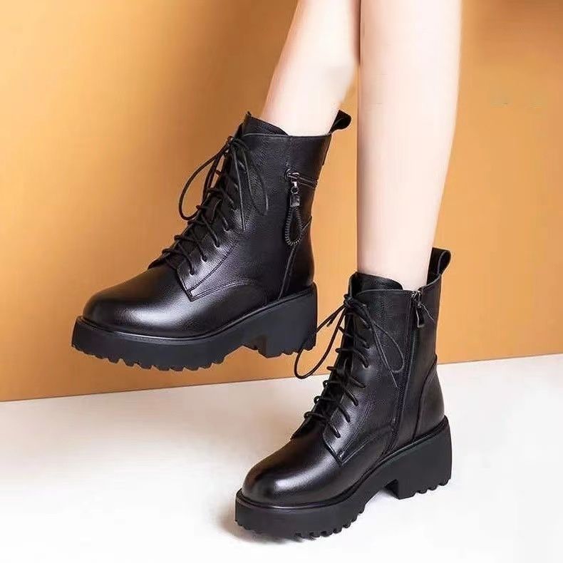 反季妈妈鞋软皮马丁靴女新款厚底防滑单靴短靴时尚便宜靴子