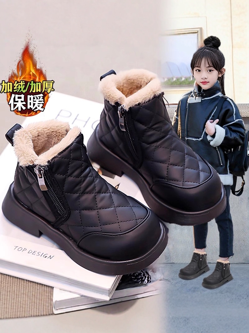 阿童木女童鞋雪地靴加绒2025新款冬季儿童大棉鞋皮毛一体棉靴女孩