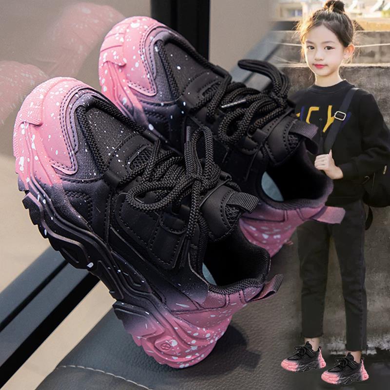 品牌联名适用女童鞋子2025春秋季新款皮面运动鞋中大童时尚老爹