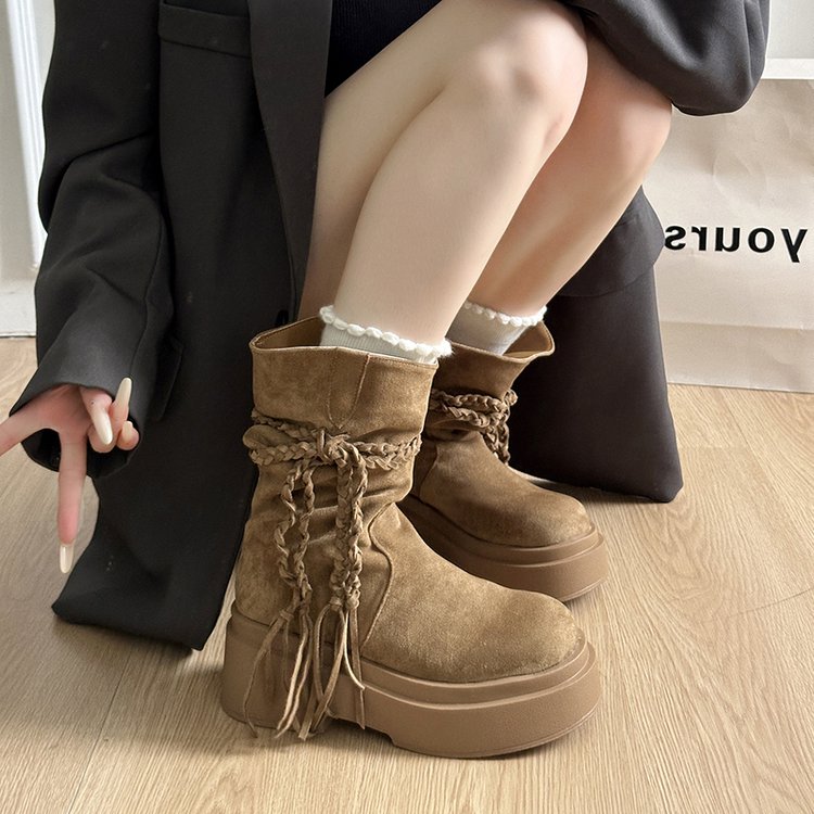 小个子增高马丁靴女2025秋冬新款复古美拉德短筒靴子棕色超火短靴