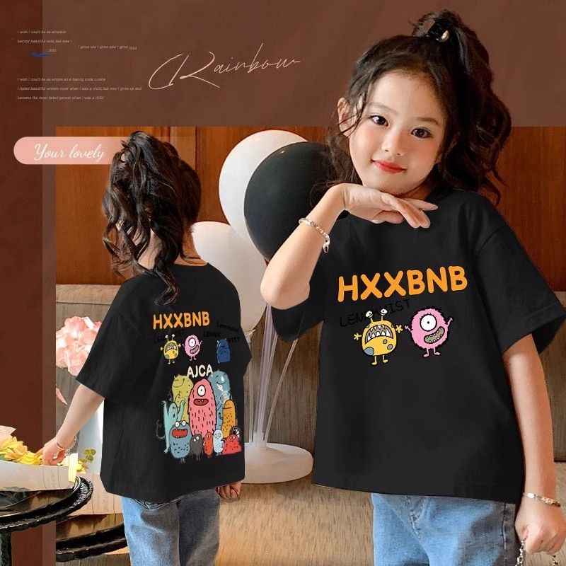 新款2024夏女童小众纯棉T恤中大童短袖印花宽松休闲夏季新款上衣