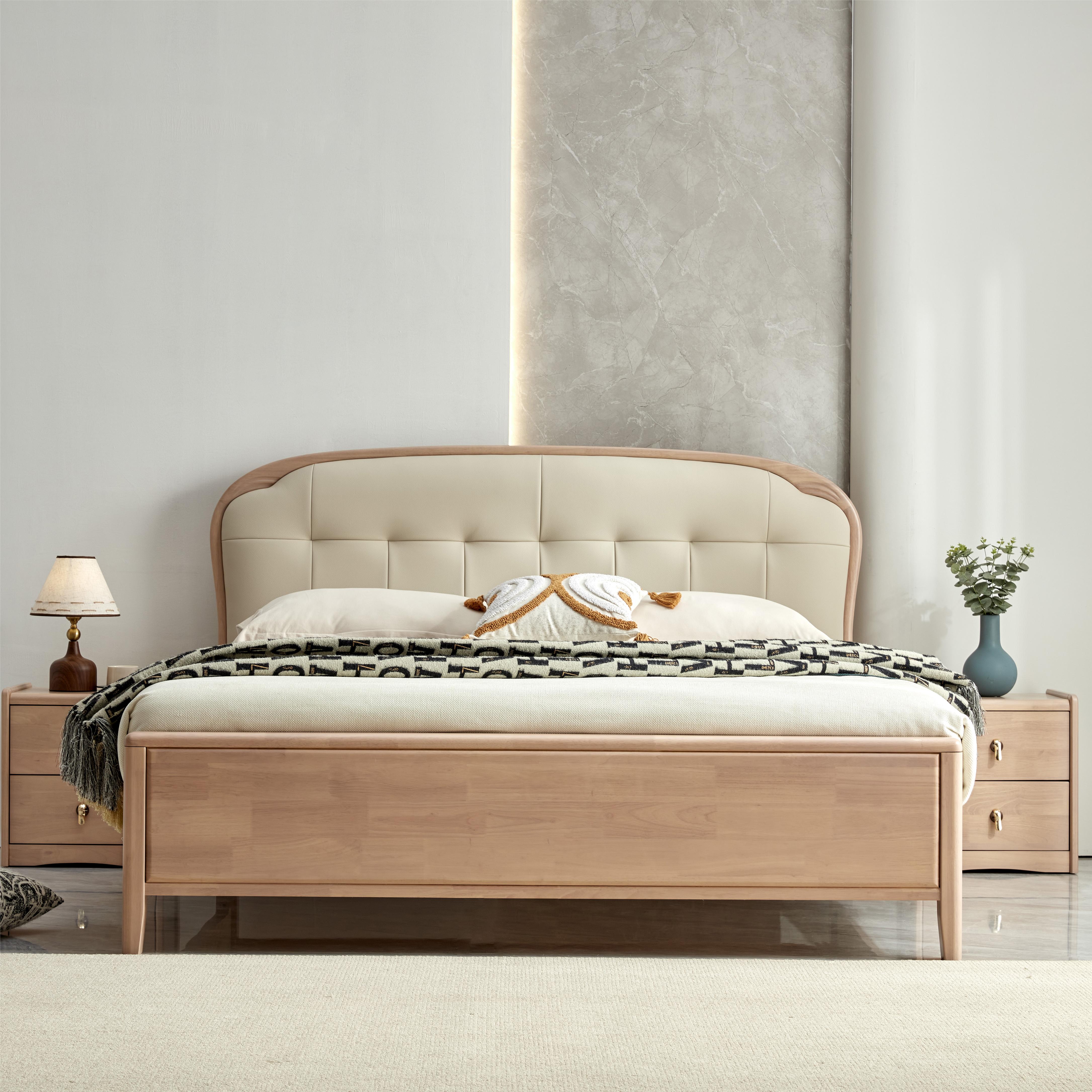 轻奢北欧奶油风现代简约软包实木榫卯结构大床家用成套主卧室成套