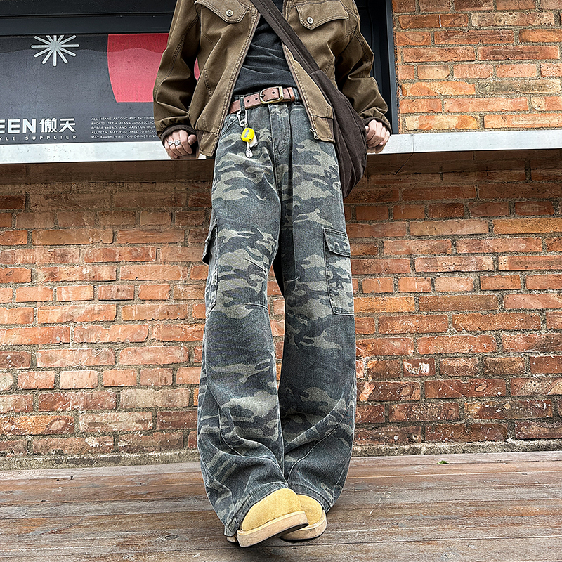 复古长裤美式牛仔裤扎染水洗夏季直筒ins潮流休闲拉链嘻哈欧美
