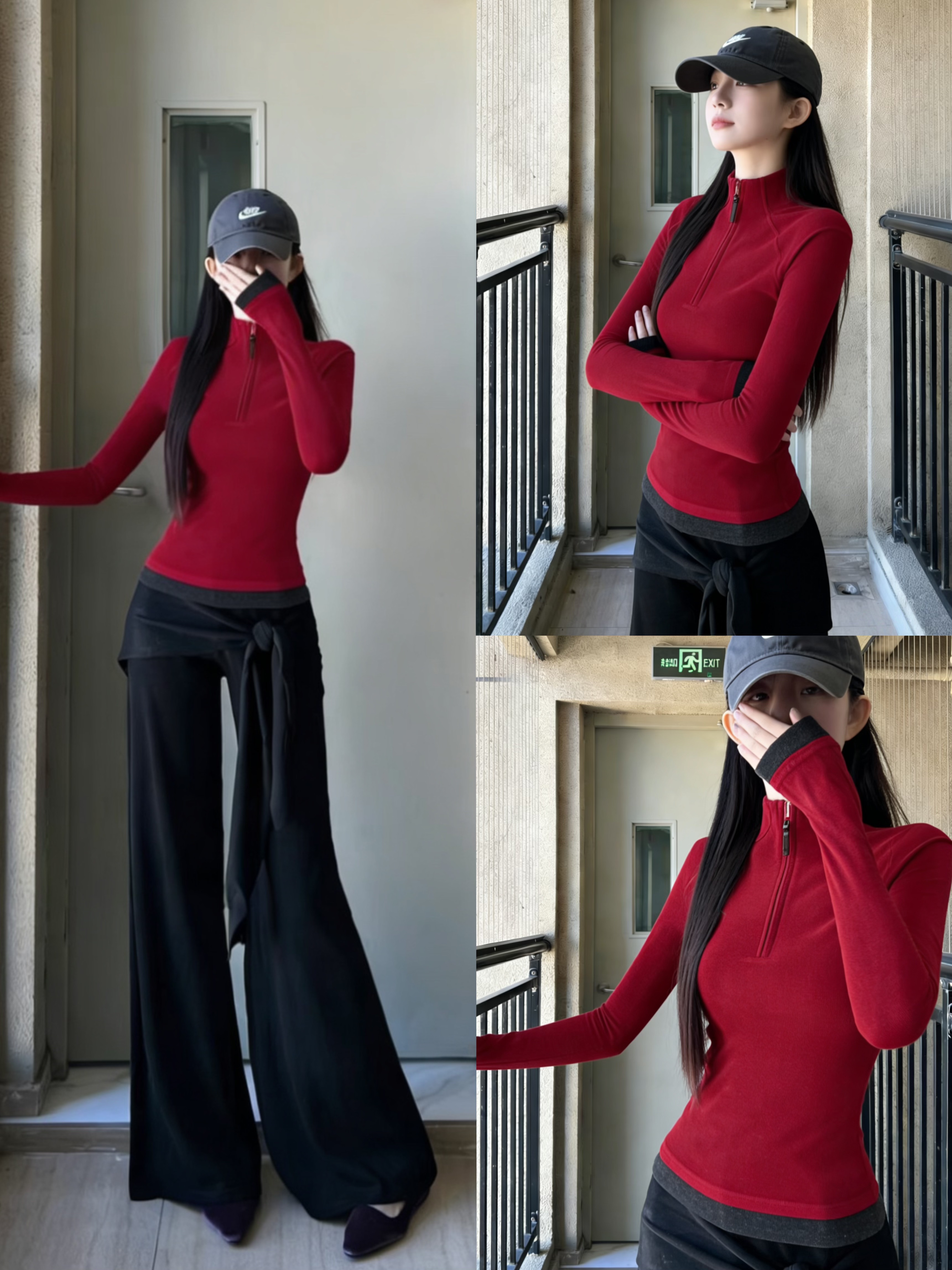 双面德绒立领半拉链长袖t恤女秋冬百搭叠穿打底衫修身内搭上衣服