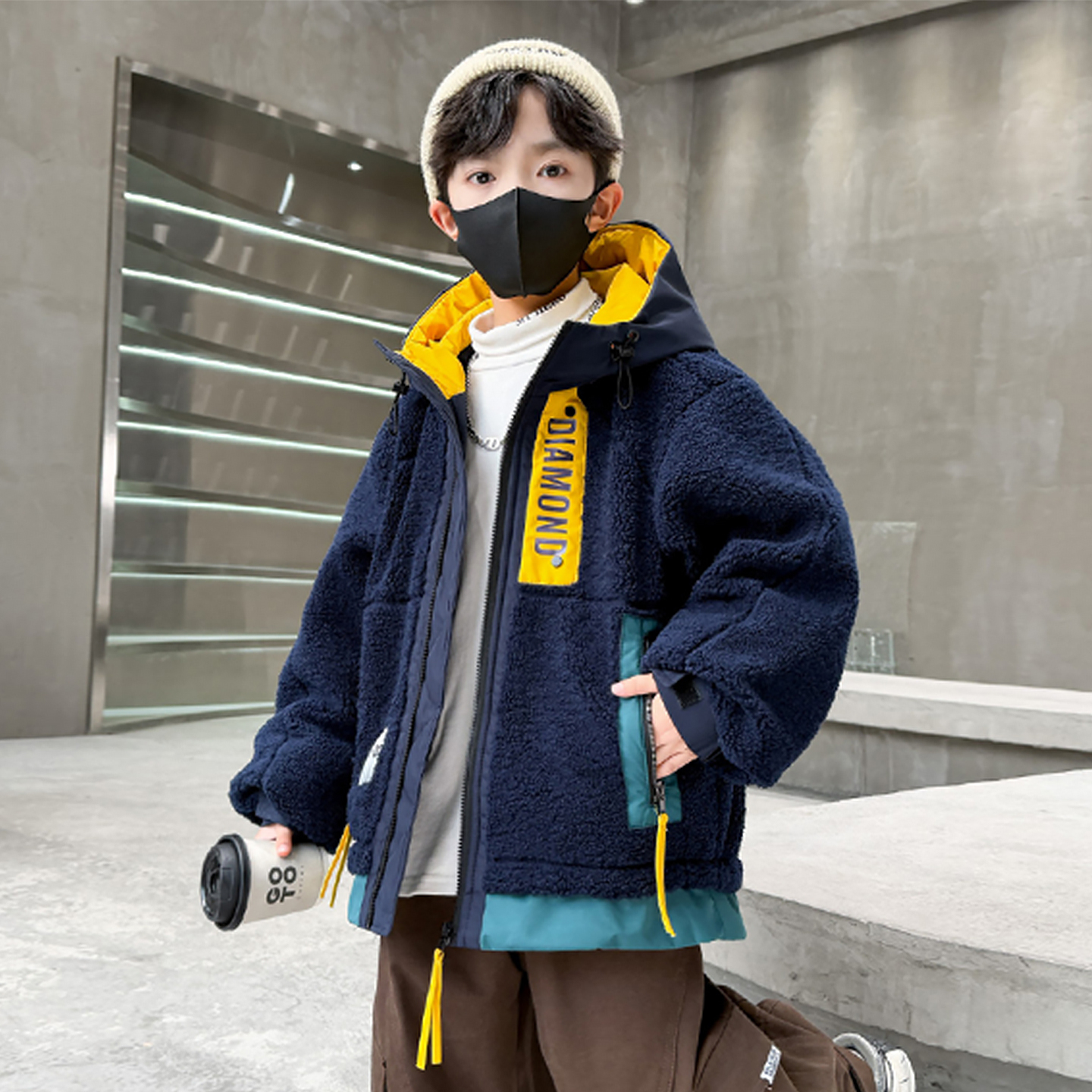 巴拉童年巴拉男童冬装夹棉外套2026秋冬新款摇粒绒男孩加厚羊羔毛