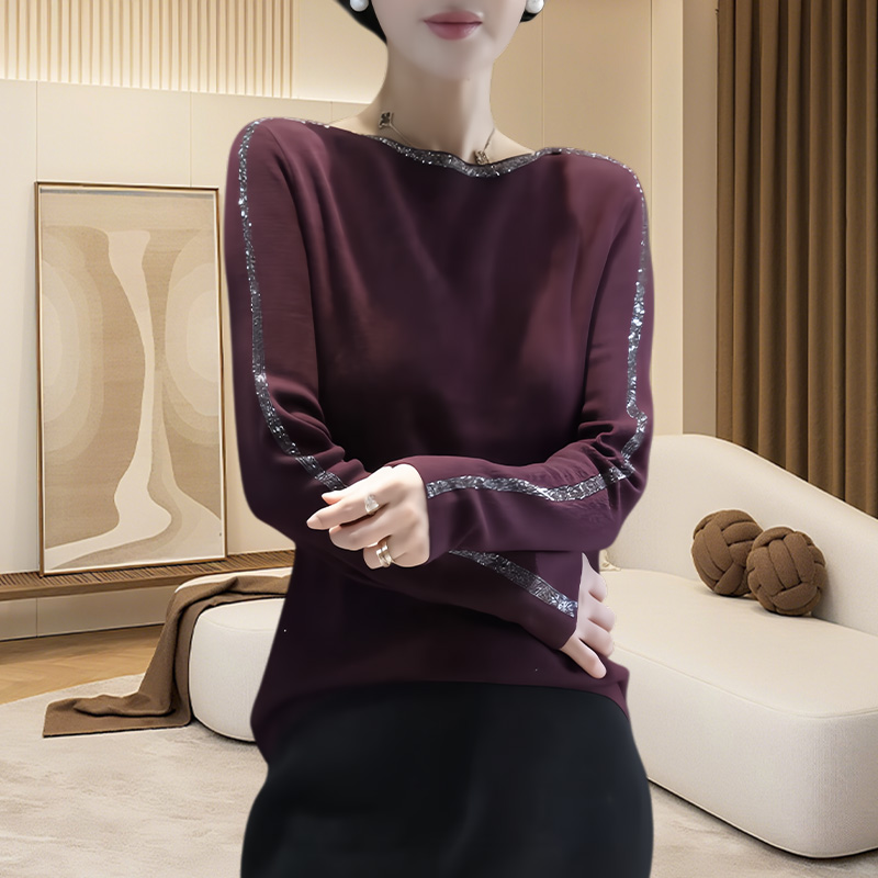 2025秋冬优雅烫钻套头长袖设计感洋气百搭气质毛衣针织打底衫女装