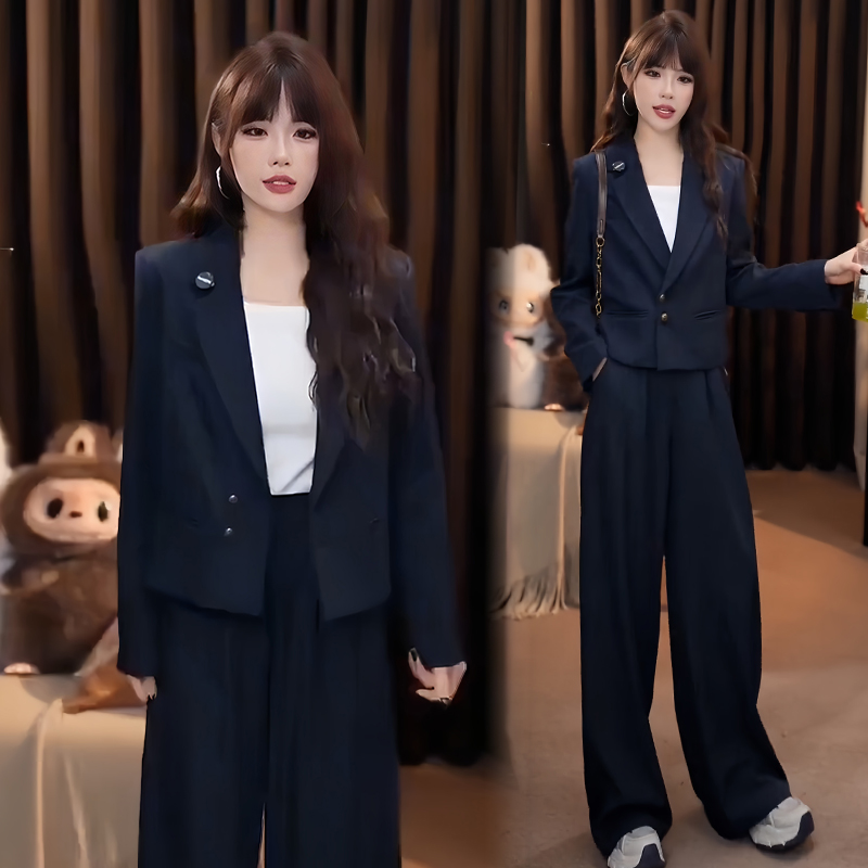 休闲洋气小个子西服套装女2025秋冬新款百搭西装外套阔腿裤两件套