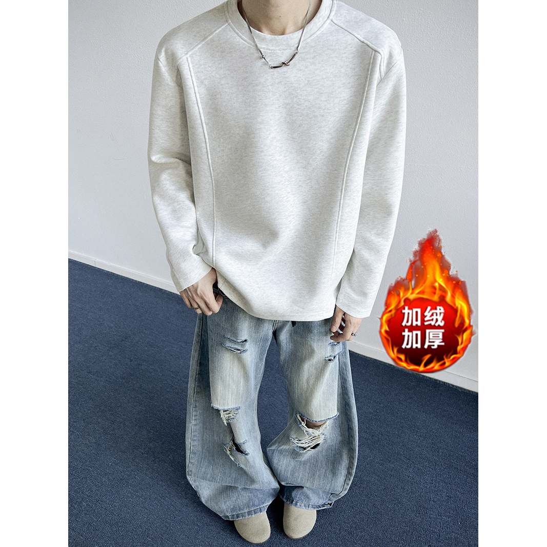 美式cleanfit卫衣男秋季正肩拼接解构长袖t恤重磅无帽内搭打底衫