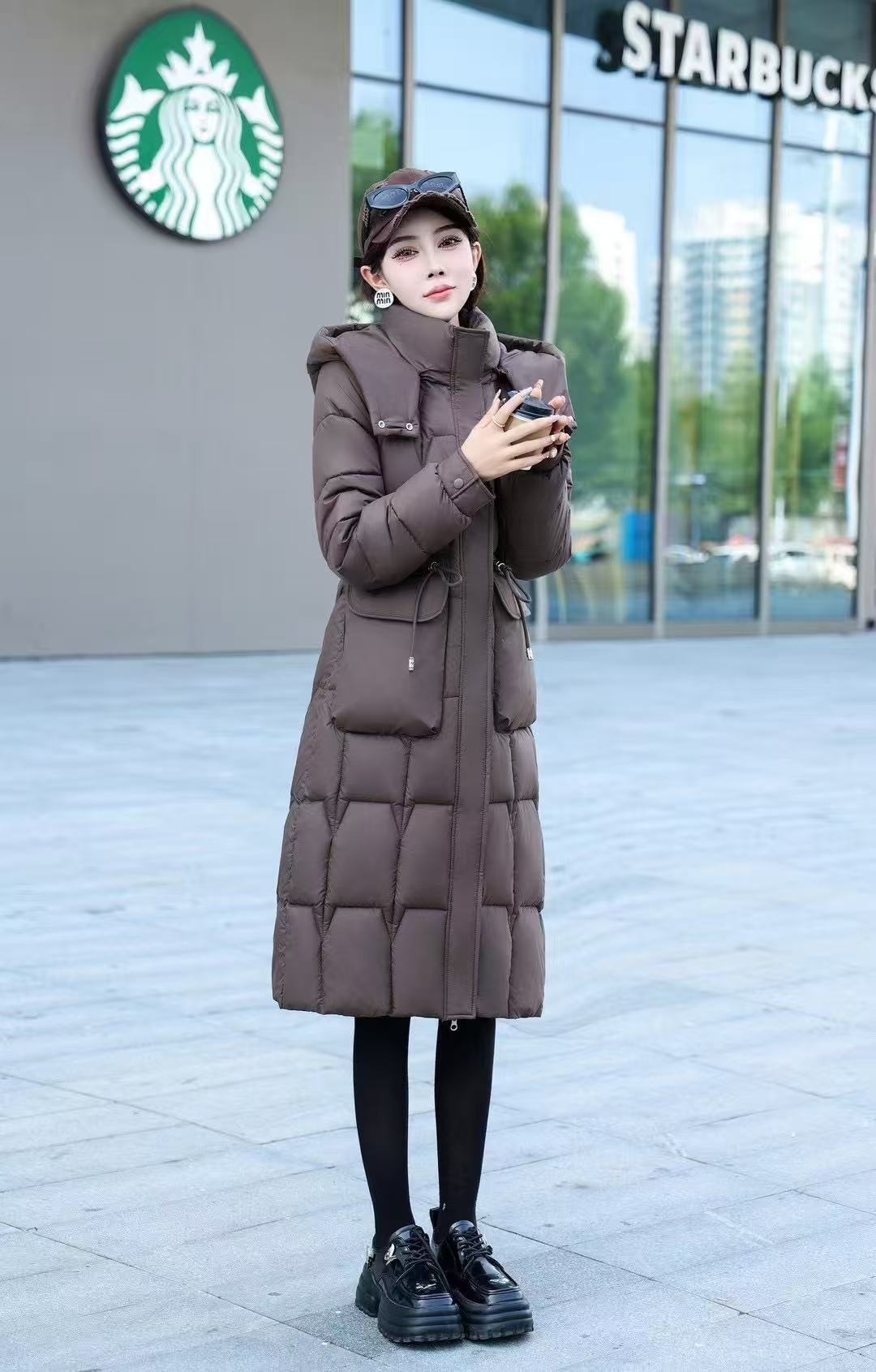 长款过膝2024秋冬新款时尚韩版休闲女士长款棉服外套9818