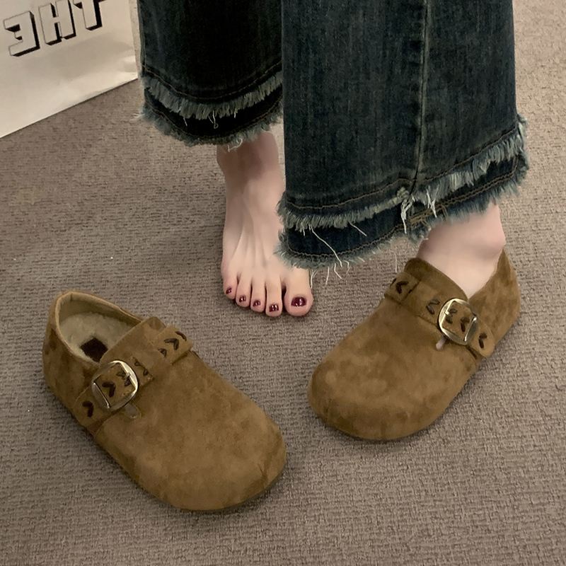 加绒勃肯鞋女冬季2025新款一脚蹬保暖毛毛棉鞋女内增高厚底雪地靴