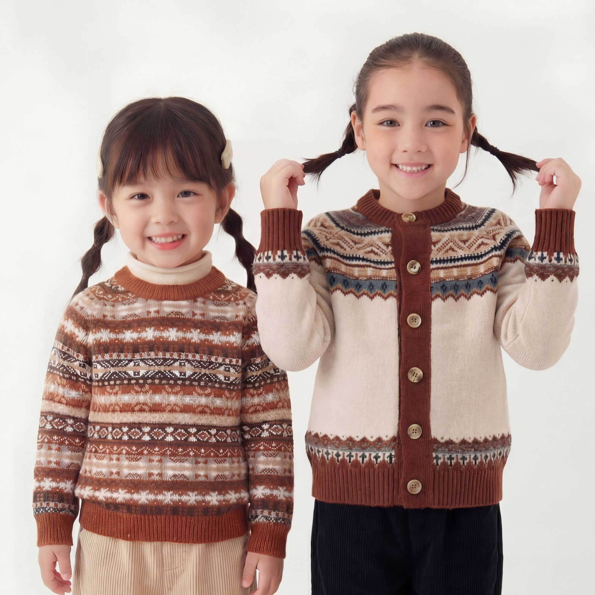 费尔岛 针织羊绒衫男女童厚款毛衣大童加厚款毛衫打底 中古美拉德