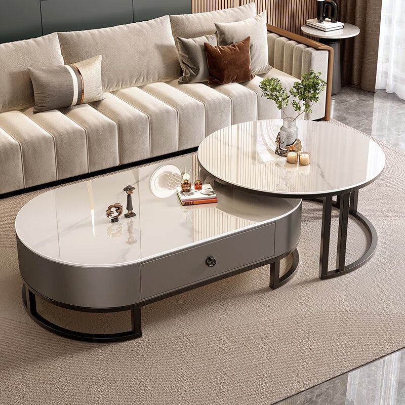 岩板茶几客厅2025新款小户型简约时尚轻奢高级可伸缩玻璃网红茶几