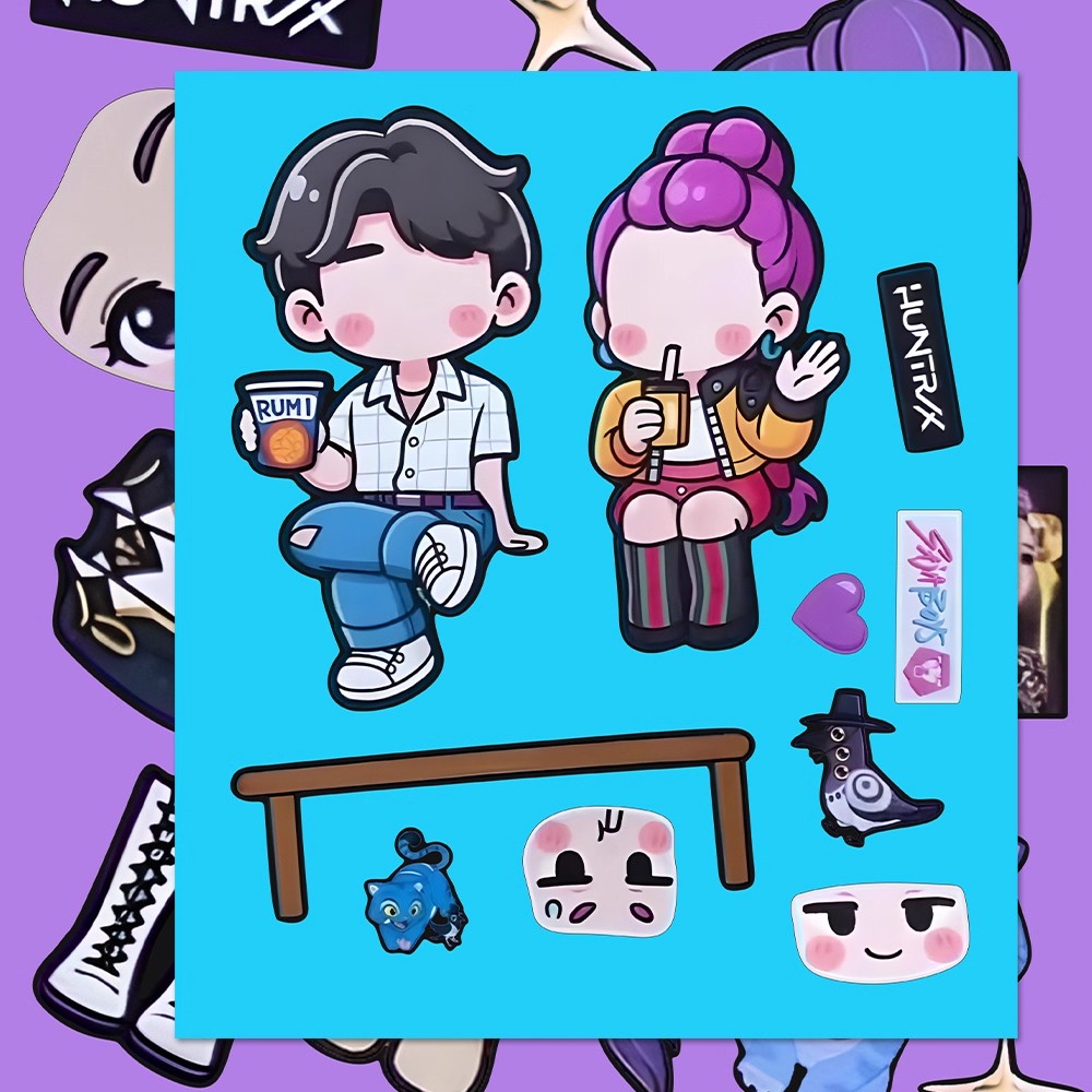 新款二次元Kpop恶魔猎手拼图贴纸卡通周边儿童动手动脑趣味贴画