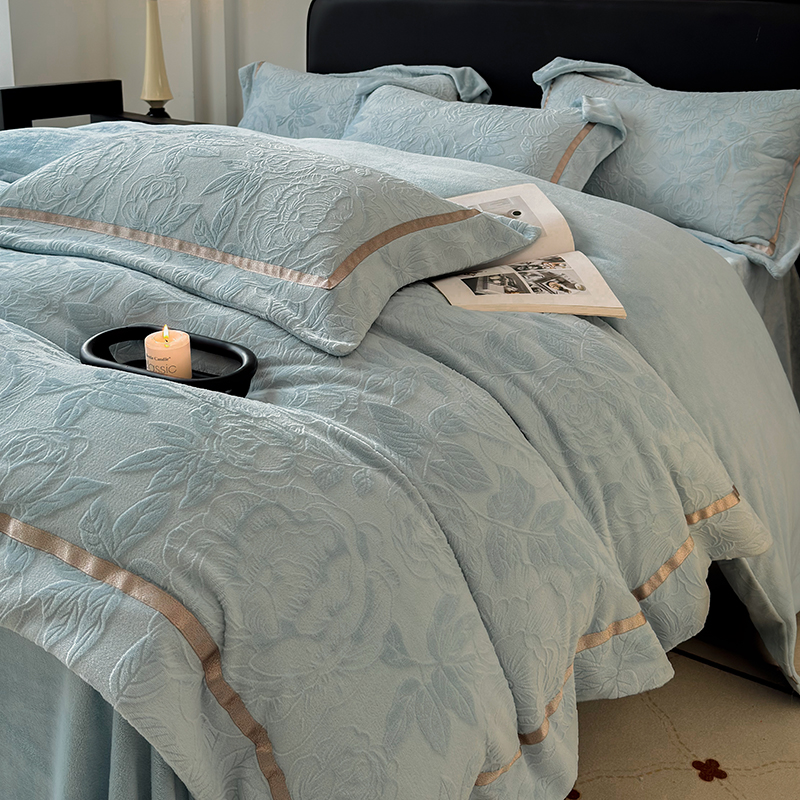 富安娜高端A类婴儿级牛奶绒四件套冬季加厚双面珊瑚宝宝绒被套罩