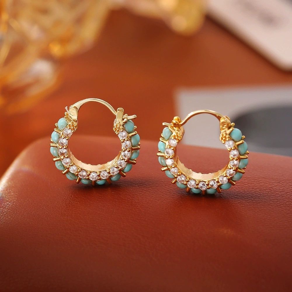 铜合金锆石耳饰 新中式耳环高级感时尚精致优雅气质耳饰小众设计