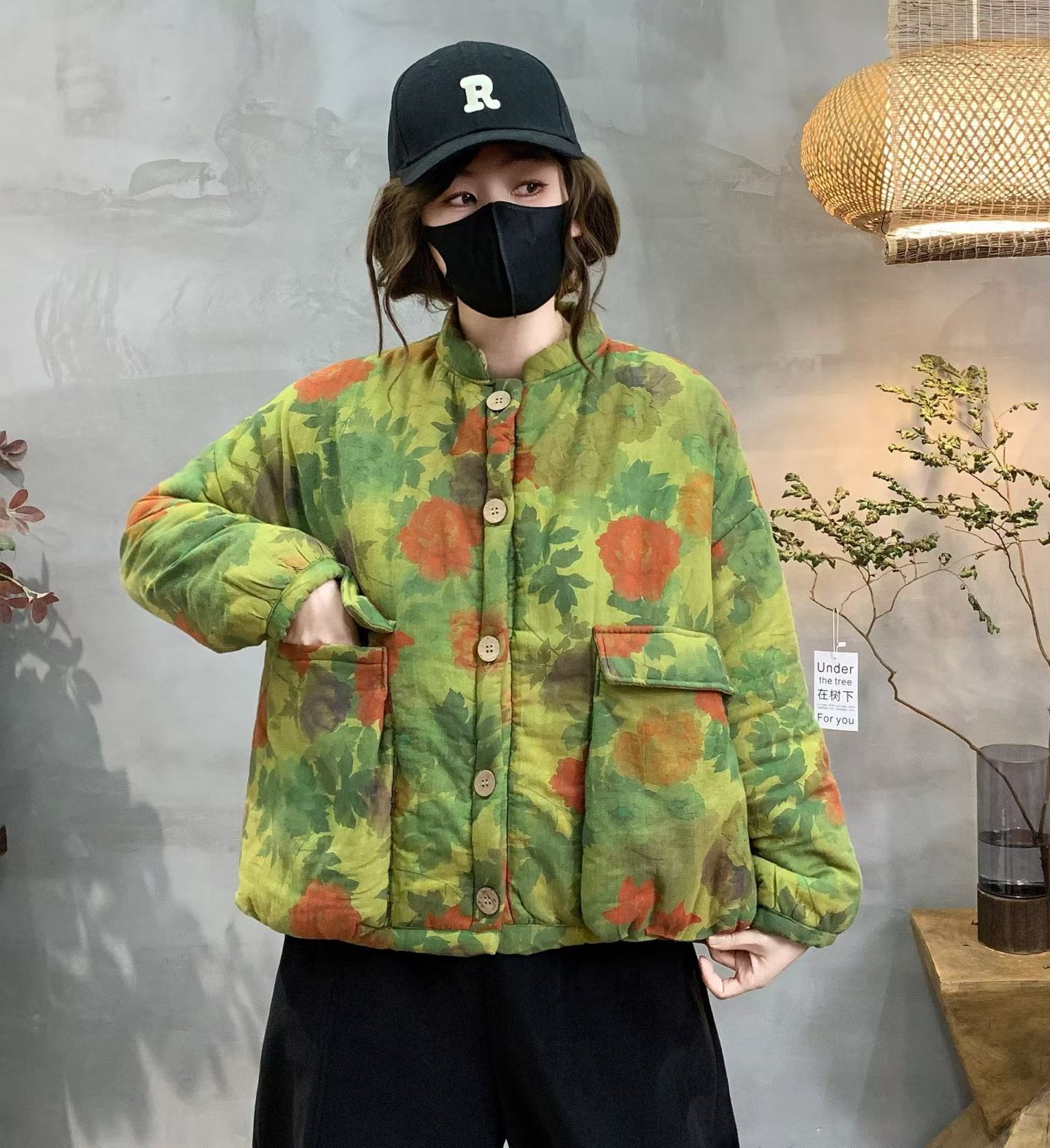 2025新款宽松印花保暖棉衣复古休闲百搭加绒加厚大码冬季棉服外套