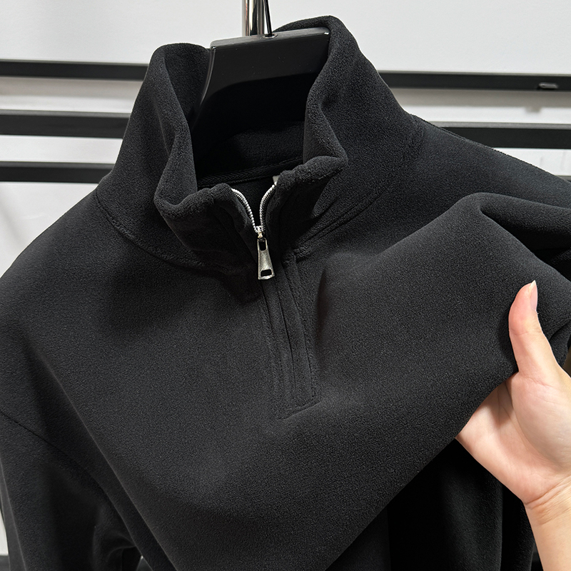 BOY NORMAN高档半拉链立领T恤卫衣男士冬季保暖双面奥利绒打底衫