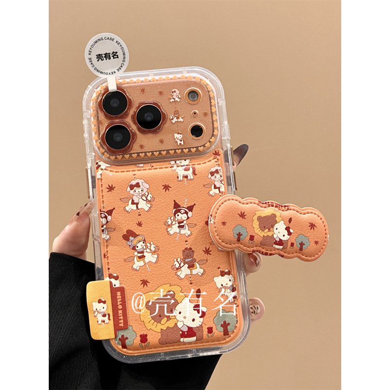 卡通贴皮Kitty三丽鸥骑马折叠支架适苹果17手机壳iPhone16/15/14
