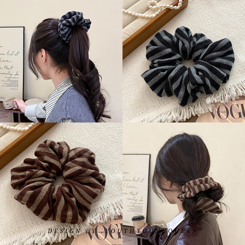 复古针织条纹大肠发圈女秋冬温柔简约扎马尾橡皮筋高弹头绳发饰品
