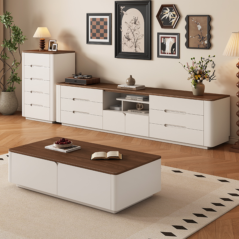 名度嘉纯实木电视柜茶几组合简约现代客厅小户型新款储物柜落地柜