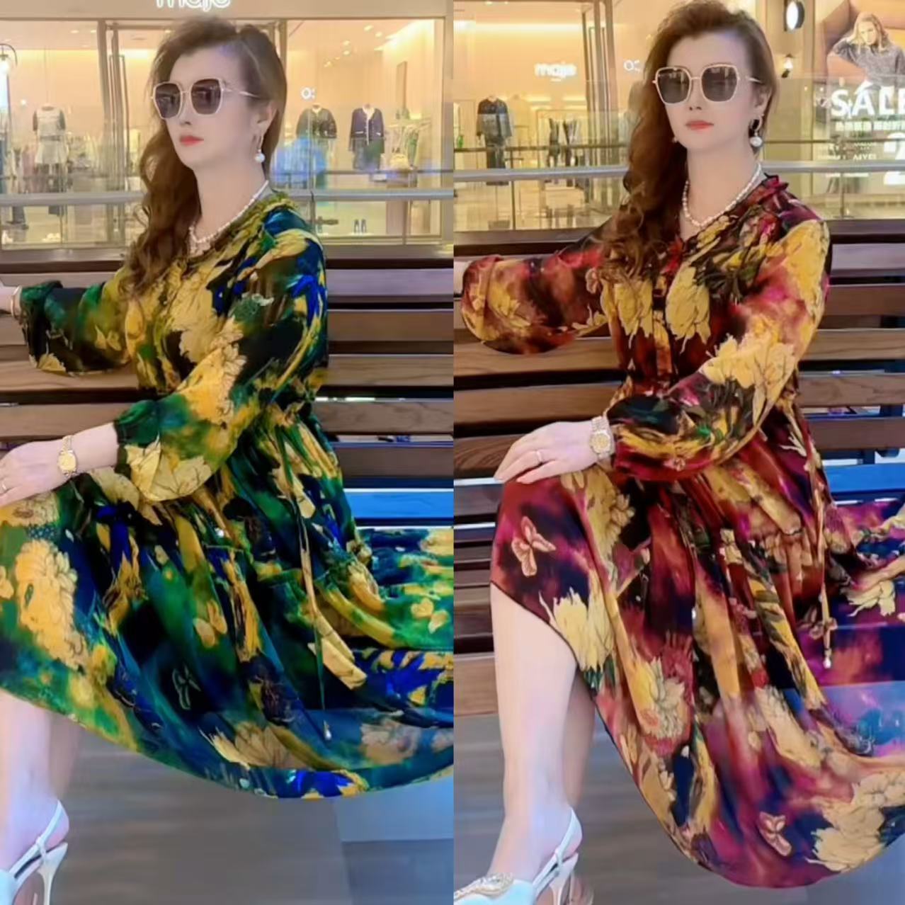 高品雪纺蛋糕裙 带里衬 飞边领 两侧抽腰绳宽松显瘦