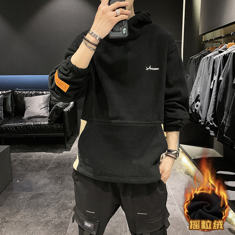 男士连帽加绒加厚长袖运动休闲宽松潮流保暖百搭冬款秋冬季卫衣