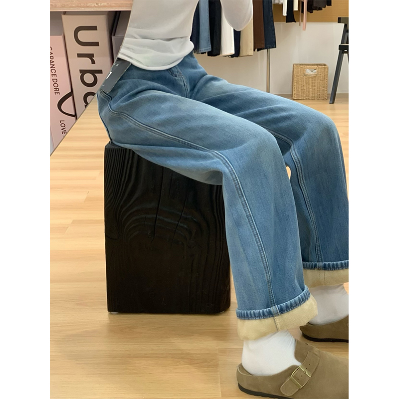 阔腿牛仔裤女2025新款秋冬厚绒宽松高腰垂感百搭拖地裤显瘦直筒裤