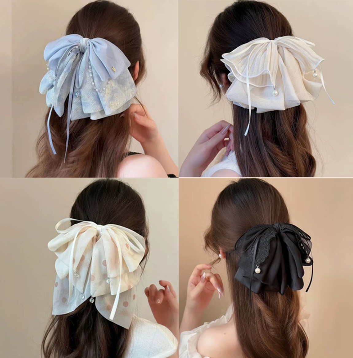 蕾丝蝴蝶结抓夹女法式高级感后脑勺半扎发马尾夹头饰2025新款发饰