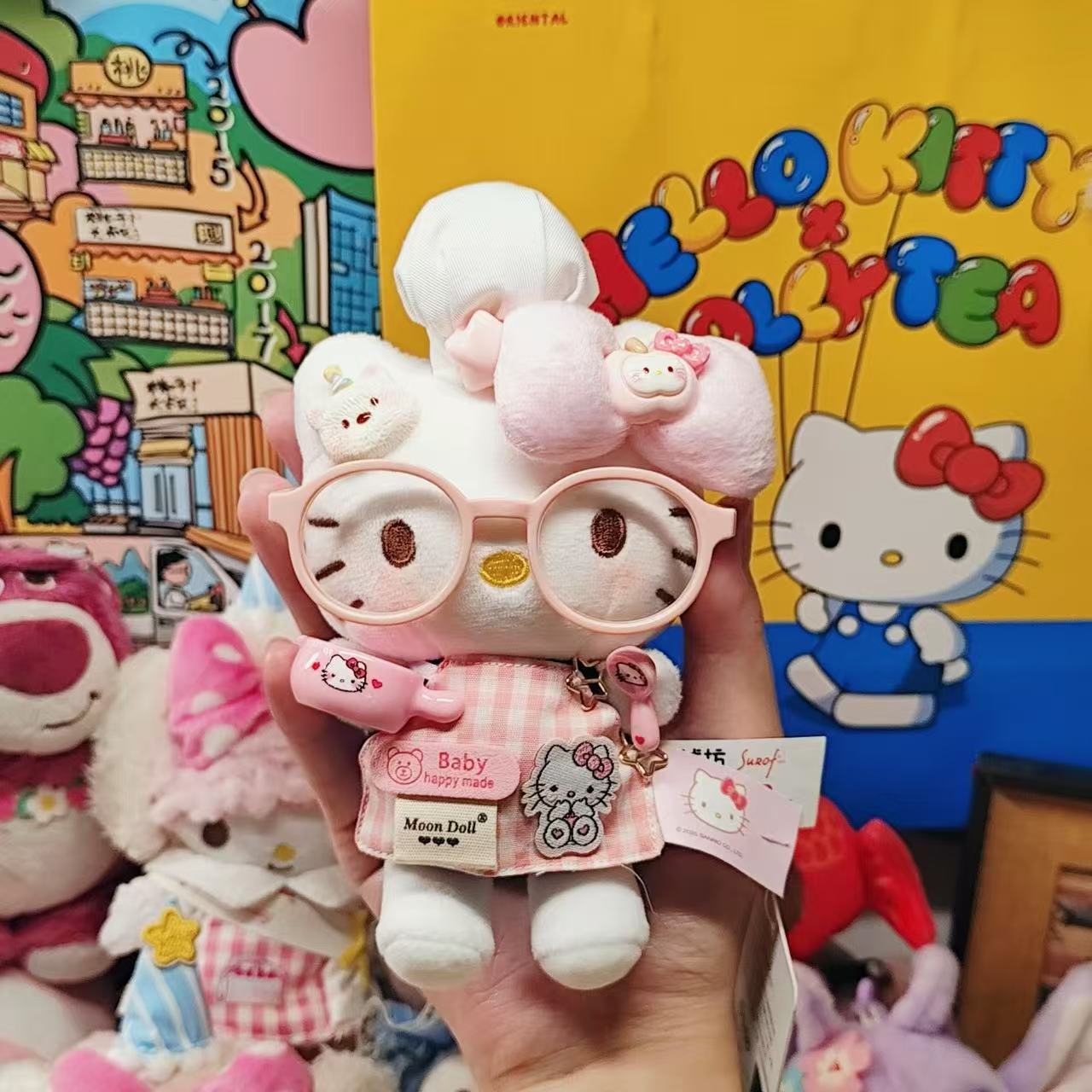 正版三丽鸥厨师kitty书包挂件背包kt钥匙扣礼物毛绒玩具西高地KT