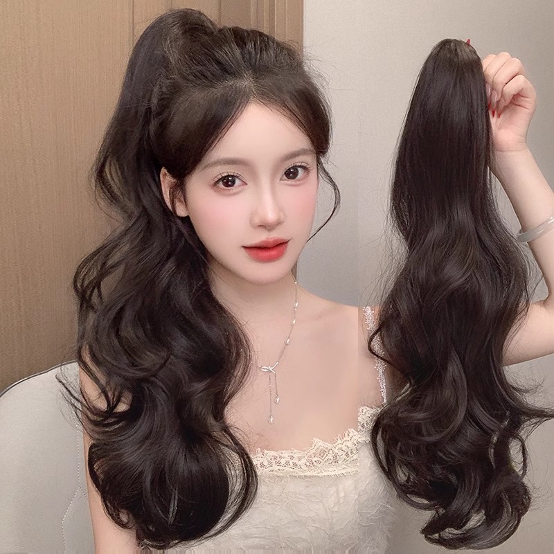 瀑布卷马尾假发抓夹增发量蓬松高颅顶神器大波浪长发马尾仿真发辫