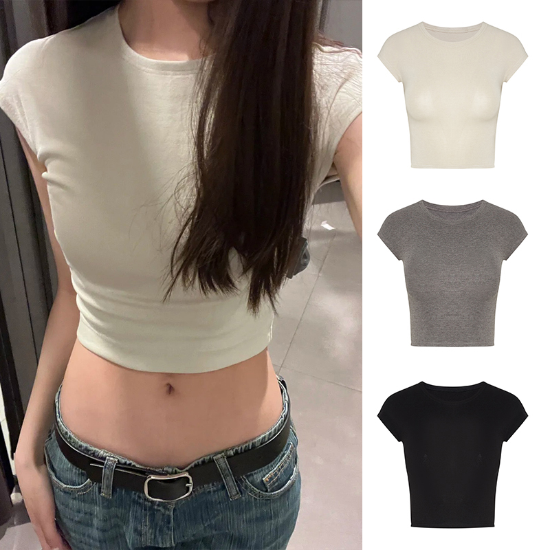MosesQueen/魔西女王沙漏短袖 时髦凉感修身露脐短款t恤女上衣