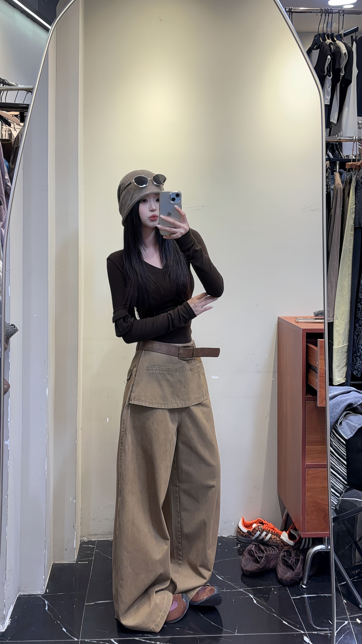 2025秋季新款韩系老钱风口袋设计感显瘦上衣休闲宽松阔腿裤两件套