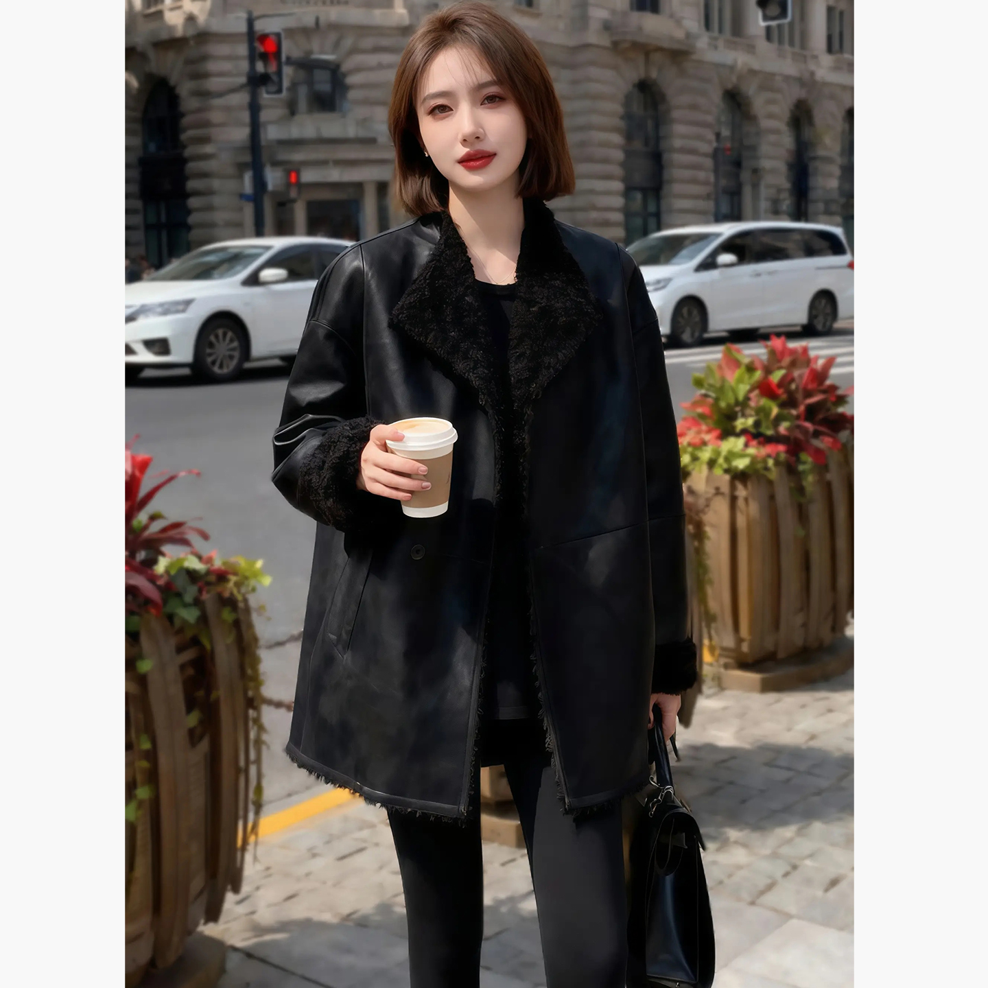 气质时髦双面穿皮毛一体外套女2025年秋冬新款设计感中长款夹克