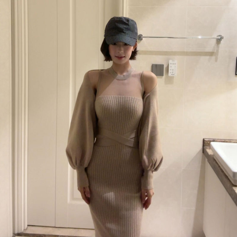轻熟御姐风超好看开衫针织背心连衣裙两件套性感风修身包臀裙25冬