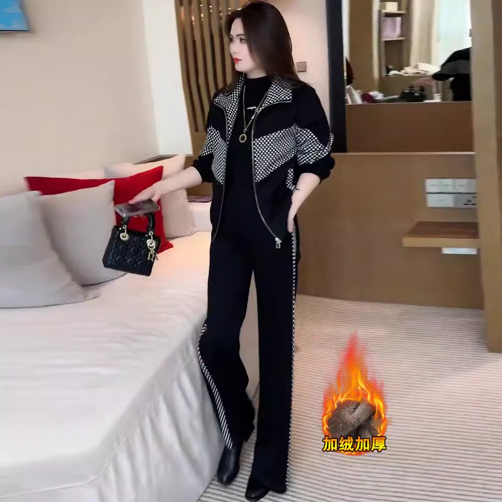 拉夏贝尔时尚格子拼接显瘦外套女秋冬季2025新款宽松加绒加厚上衣