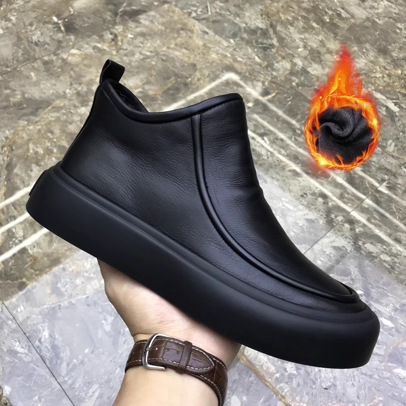 冬季加绒保暖棉鞋男士时尚百搭高帮马丁靴子男款中帮真皮休闲皮鞋